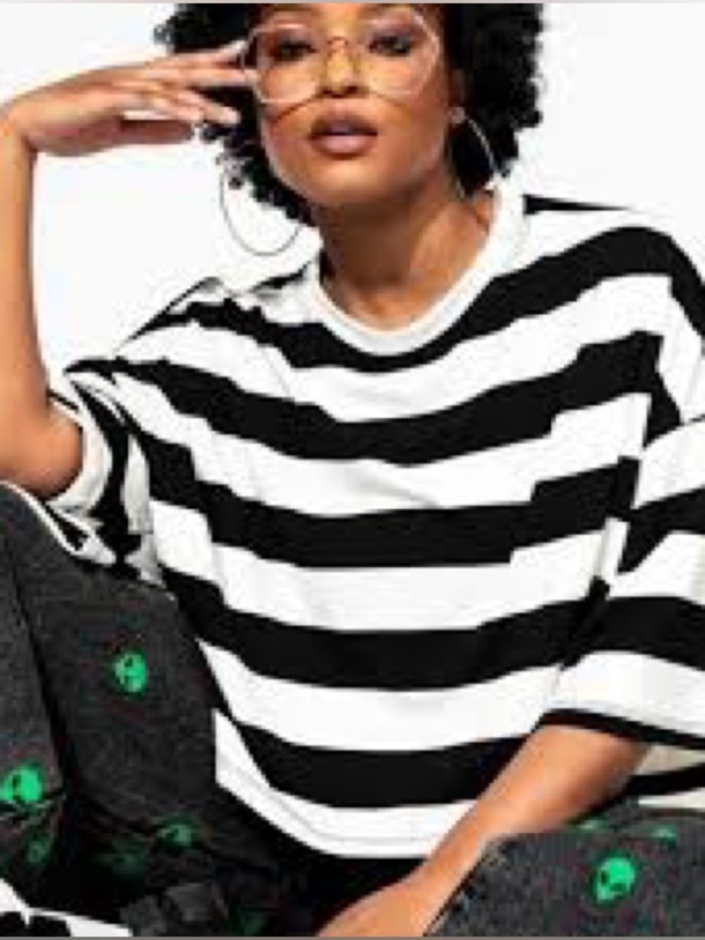 Dressed in Lala Women’s Striped Crew Neck Cropped T-shirt Size L/XL